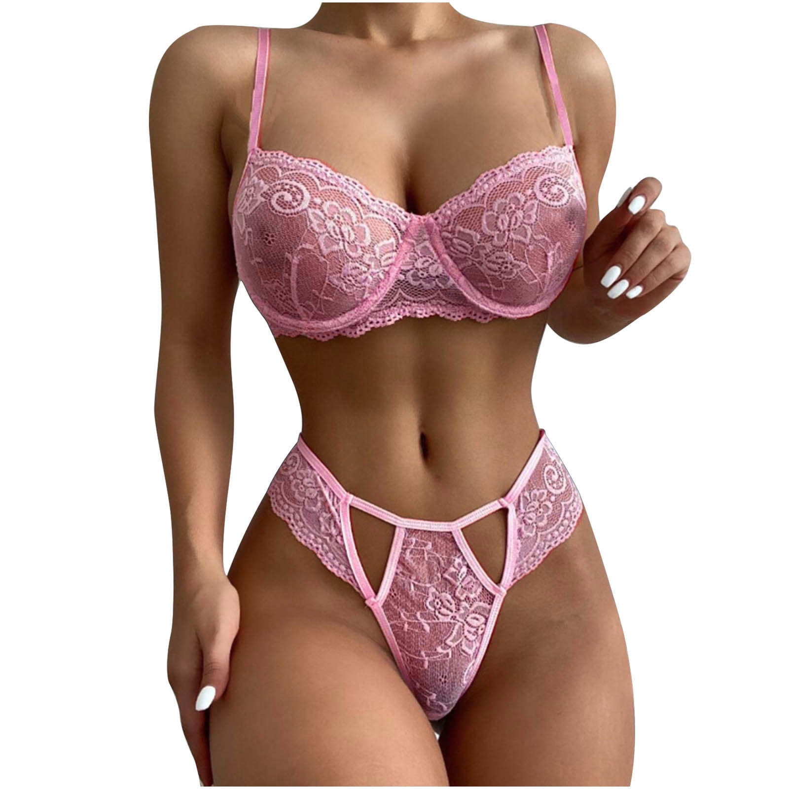 EGNMCR Womens Lace Lingerie Sexy Bra And Panty Set Strappy Hollow Out Lace  Solid Color Sexy Sling Pajama Set Sexy Lingerie Set - Fall Savings Clearance  
