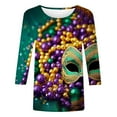 thumbnail image 4 of Craaazy Women's Mardi Gras Sweatshirt Casual Carnival Print Crew Neck Shirts 3/4 Sleeve Loose Tops Gifts, 4 of 6