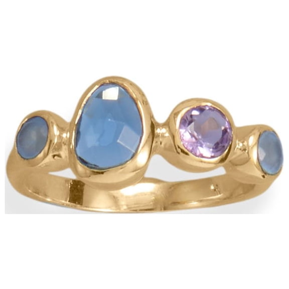 Precious Stars 14K Gold Plated Sterling Silver Sterling Silver Amethyst, Chalcedony and Hydro Glass Ring