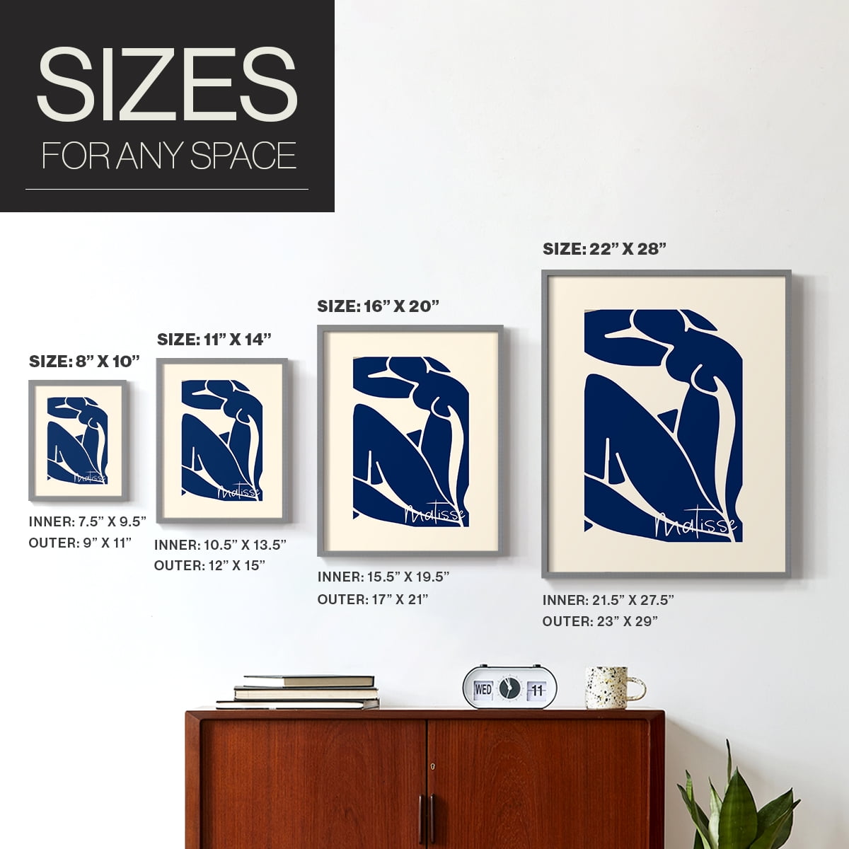 Matisse CCCIV - Gray Framed Wall Art Print, Solid Wood Frame, 16 x 20 Framed Print, Ready to Hang