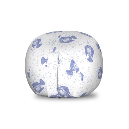Underwater Storage Toy Bag Chair  Fishes Swimming in the Sea Bubbles Marine Animals Ocean Love Doodle  Stuffed Animal Organizer Washable Bag  Large Size  Dark Ceil Blue White  by Ambesonne