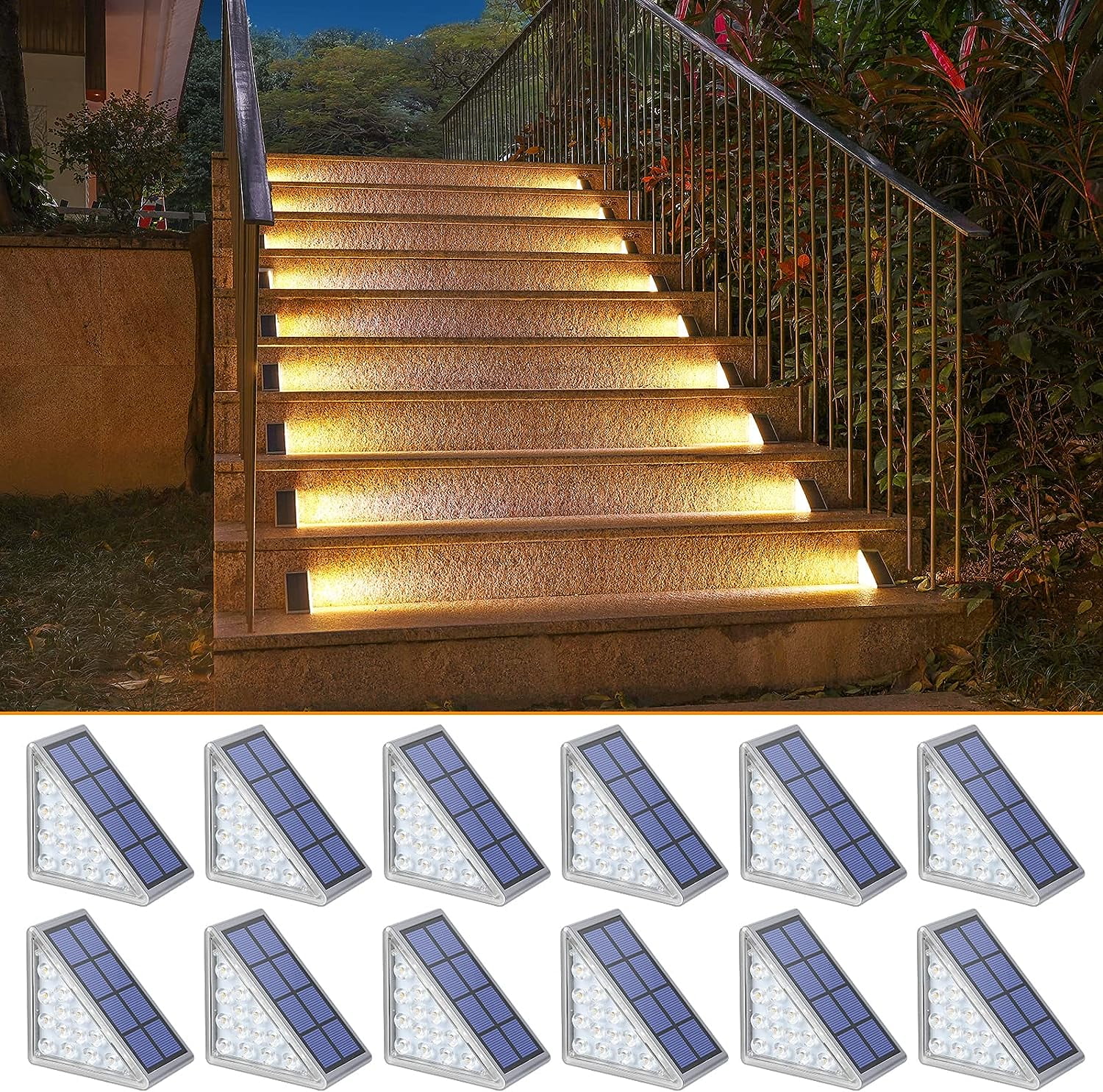 Outdoor Stair Lights 12 Pack, Solar Step Lights Waterproof IP67,80