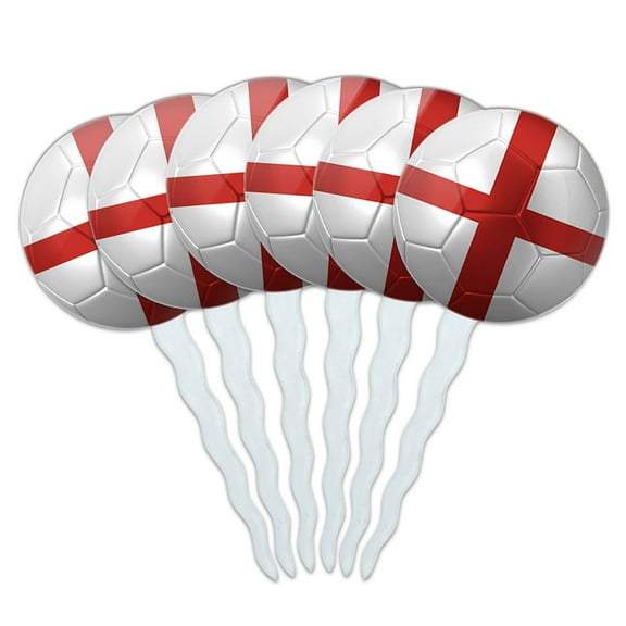 England Flag Soccer Ball Futbol Football Cupcake Picks Toppers - Set of 6