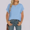 thumbnail image 6 of YODETEY Women’s Crewneck T-Shirt with Shorts Sleeve, Soft Cotton-Blend Everyday Shirts Tops Blouses , Women's Plus Blue,Size XXL, 6 of 10
