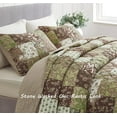 thumbnail image 4 of Chezmoi Collection Leilani 3-Piece Boho Washed Cotton Quilt Set Queen Size - Bohemian Quilted Bedding Brown Taupe Green White Floral Printed Patchwork Lightweight Bedspread Set for All Season, 4 of 8