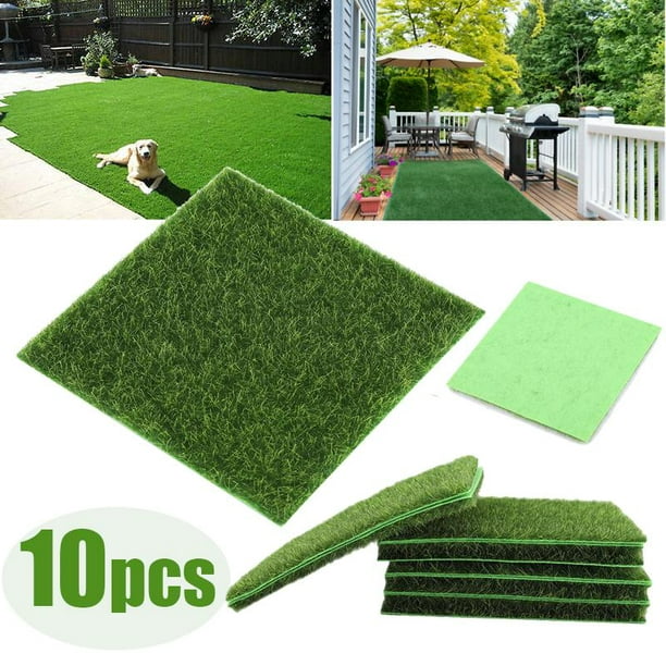 Walfront 10 Pcs Artificial Grass Mat Turf Lawn Garden Micro