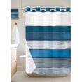 thumbnail image 2 of Coastal Style No Hook Shower Curtain and Liner Set Retro Blue Grey Stripes Wood Texture Shower Curtains with Snap-in Liner & See Through Top Window Hotel Style for Bathroom Decor 72x86 Inch, 2 of 8