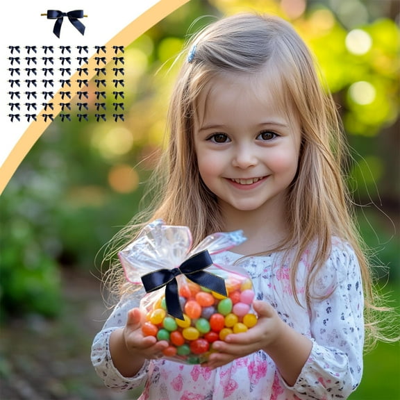 Gmogad 50-Pack Pre-Tied Gift Box Ribbons, 7x5cm Decorative Cake Packaging Bows for Wedding/Birthday/Holiday Present Wrapping