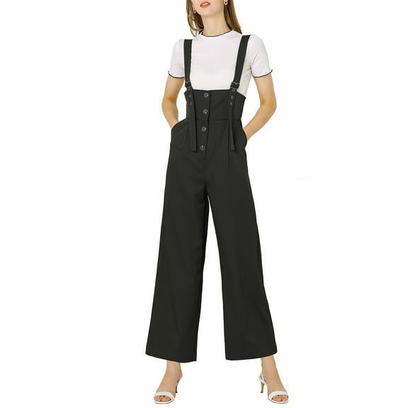 DARING DIVA Women's Button Front High Waist Belted Overall Jumpsuit XS Black