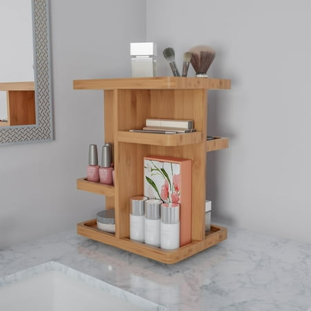 Lavish Home Makeup Organizer ? Rotating Eco-Friendly Compact Modern Bamboo Skincare Cosmetic and Vanity Carousel