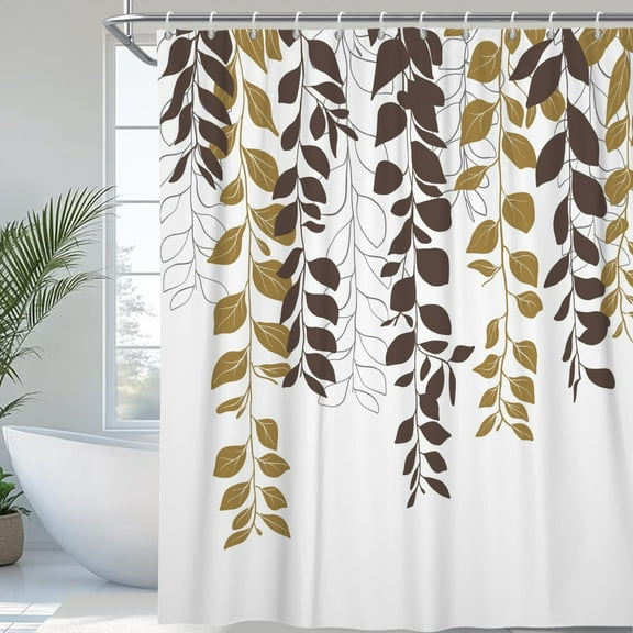 Pbobriich Leave Shower Curtain, Spring Floral Waterproof Fabric Shower Curtain with Hooks 72''x72''