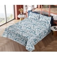 thumbnail image 4 of Ambesonne Cottage Floral Fitted & Flat Sheet with Shams 4 Pcs Set, Greenery Leaves Art, King, Teal Off White and Pale Grey, 4 of 5