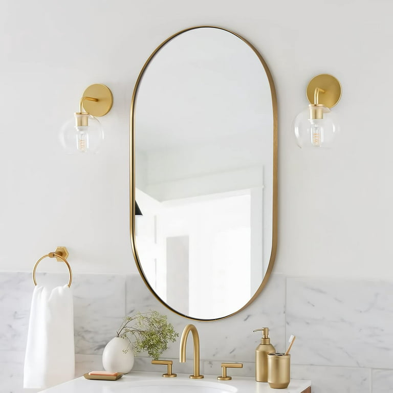 ANDY STAR Brass Oval Mirror, 24x40 Inch Bathroom Mirror Gold