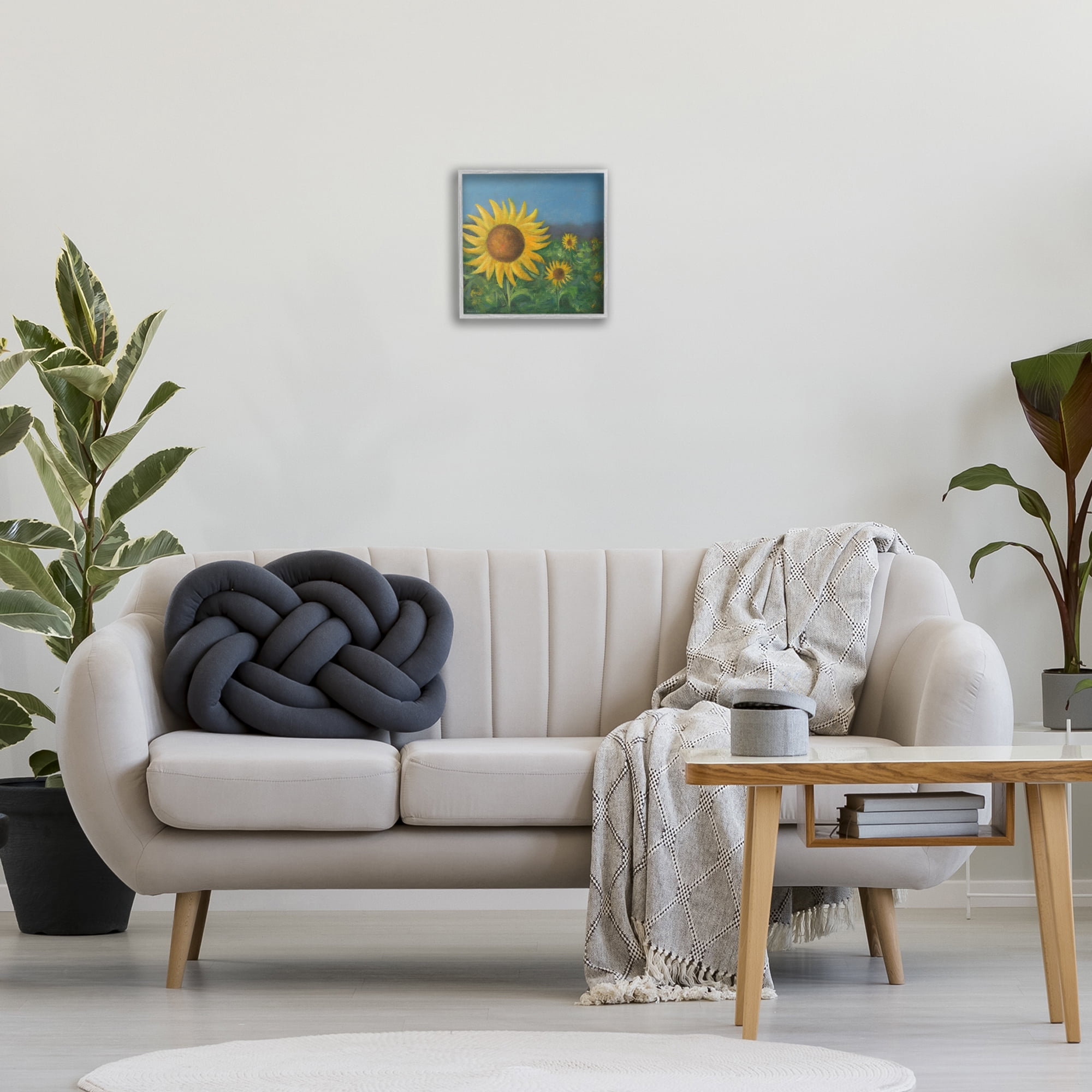Stupell Industries Mellow Sunflower Garden Botanical & Floral Painting Gray Framed Art Print Wall Art, 12 x 12