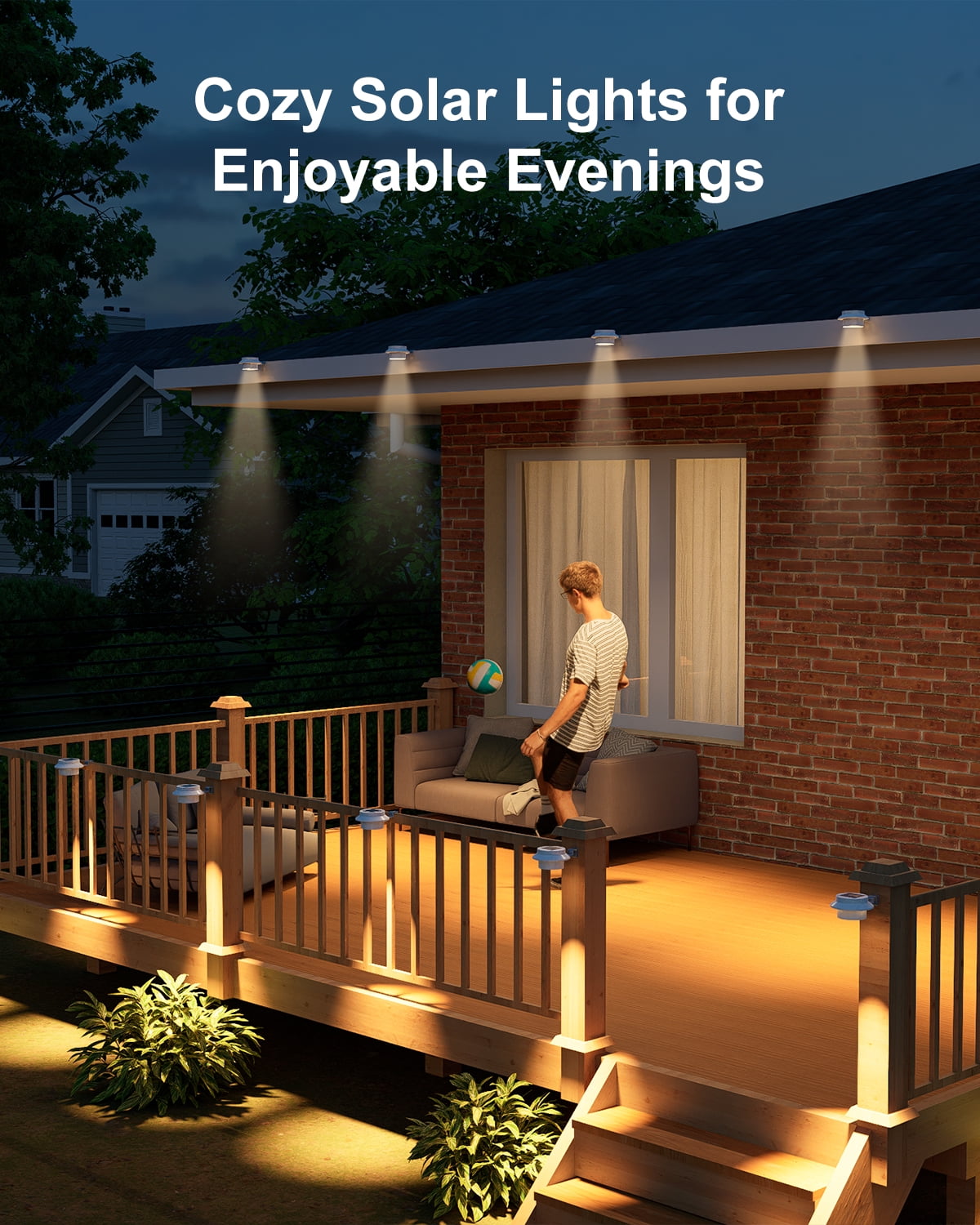 Yinghao 8 Pack White Solar Gutter Lights Outdoor Waterproof LED Fence Lamp for Lighting Rainspout, Railing, Outside House, Wall, Deck, Porch, Garage, Easy Peasy Installation(Warm White)