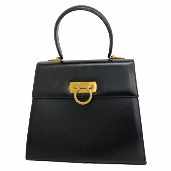 Pre-Owned Salvatore Ferragamo Gancini Leather Handbag in Black for Women