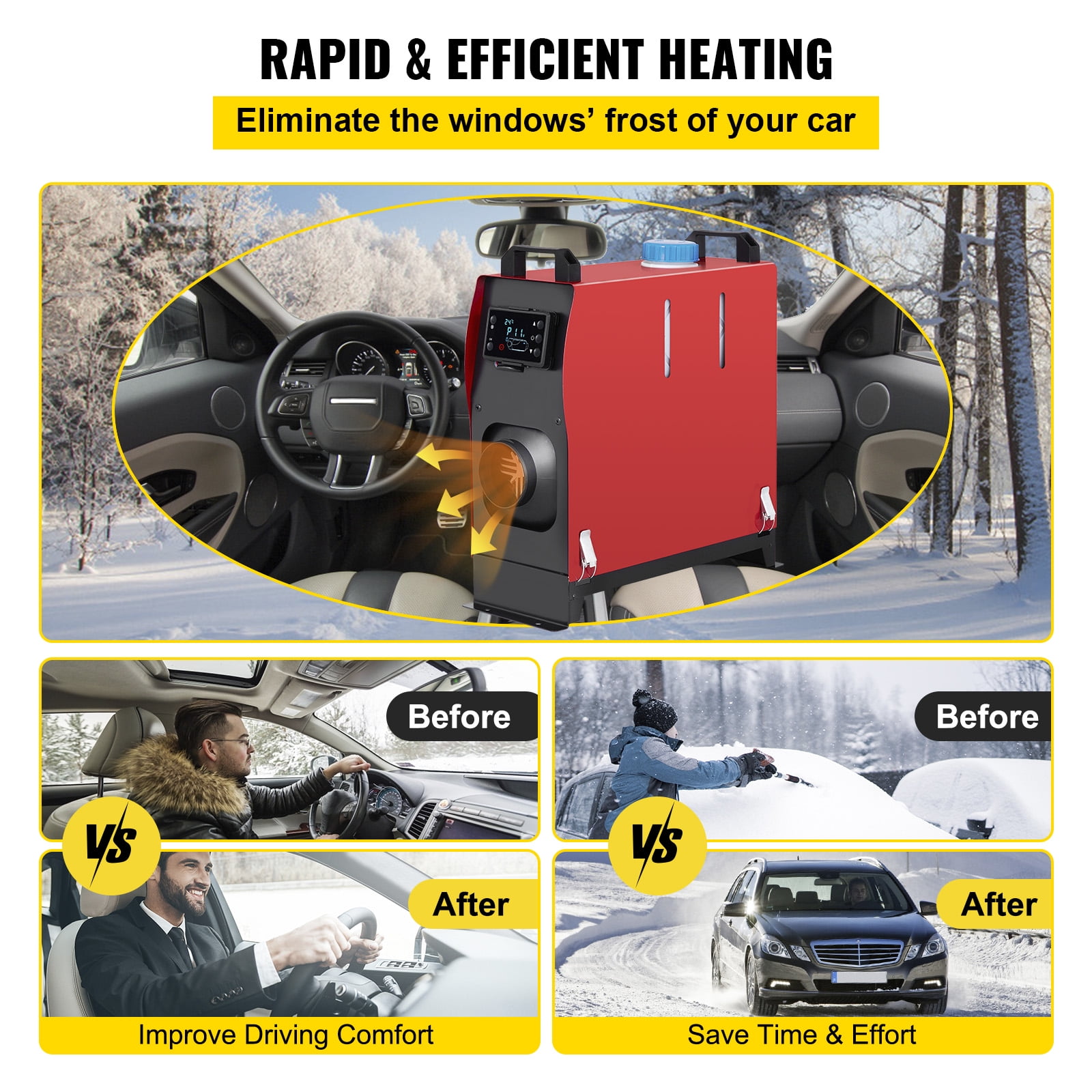 VEVOR Diesel Air Heater All in One 12V 5KW,Diesel Parking Heater with Black LCD Switch & Muffler & Wireless Control for Car Bus Truck Boat