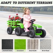 TOBBI 12V Electric Battery-Powered Ride On Toy Tractor Trailer, Green