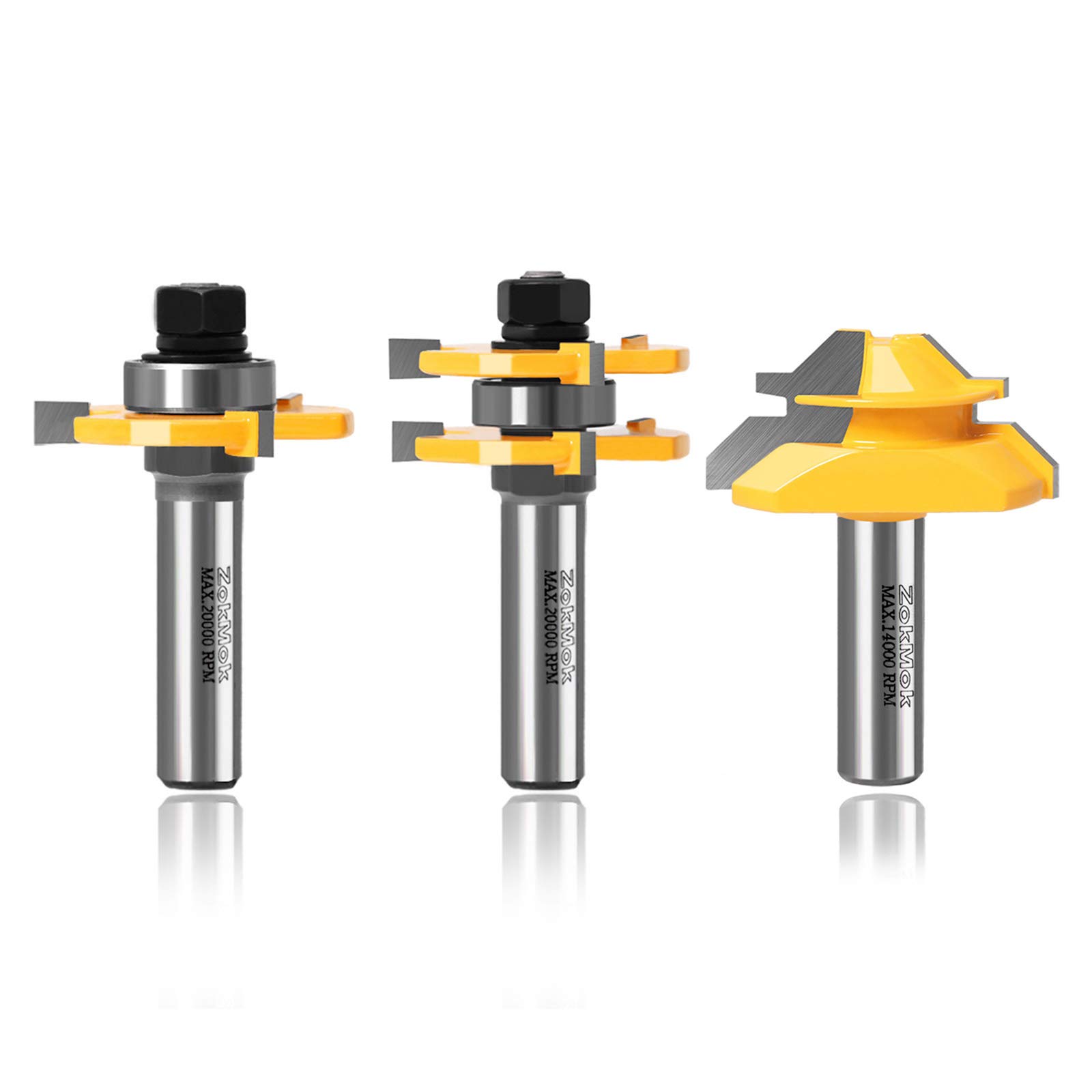 ZOKMOK Plus 1/2'' Shank Tongue and Groove Router Bits & 45 Degree Lock