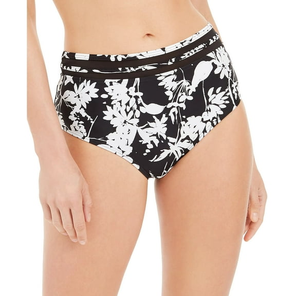 Tommy Hilfiger BLACK WHITE FLORAL Mesh-Trim Bikini Swim Bottom, US Small