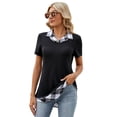 thumbnail image 2 of Yesfashion Womens Contrasting Color Collar for Ladies Short Sleeve Lapel Collared Summer Tops Casual Work Basic Tees, 2 of 9