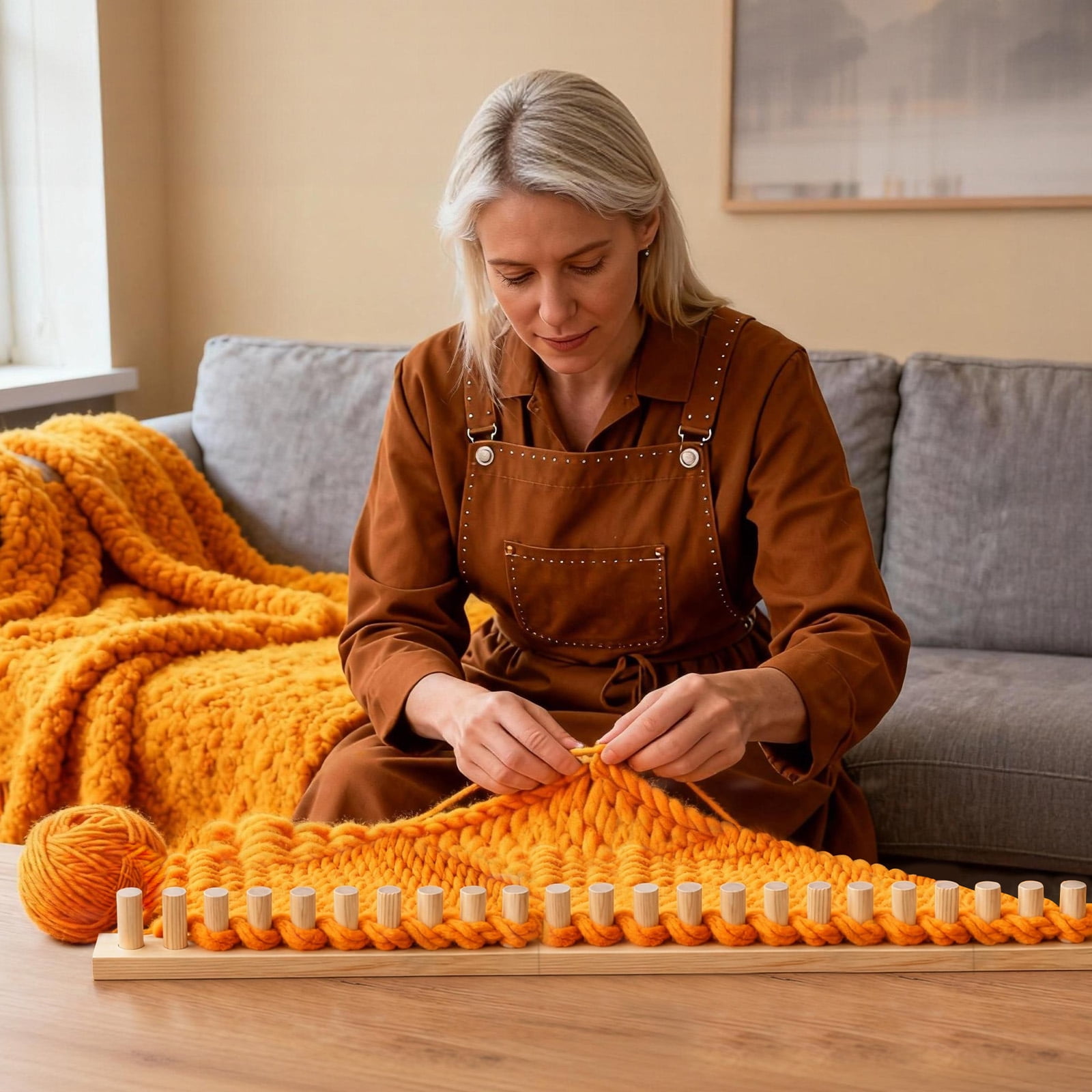 Chunky Blanket Loom Kit,76.77" Wooden Knitting Loom for Blankets,Bulky Blanket Loom Hand Knitting Kit for Beginners