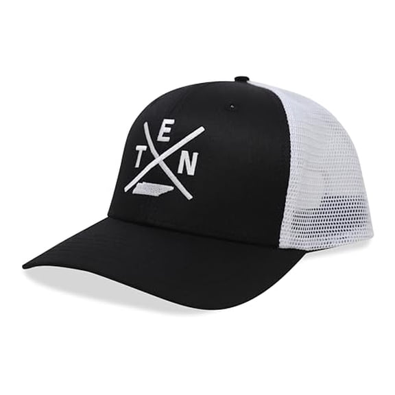 International Tie Tennessee Ten Hat for Men and Women - Snapback Trucker Baseball Cap (Black/White)