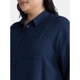 thumbnail image 4 of Time and Tru Women's Double Cloth Cotton Shirt with Long Sleeves, Sizes XS-XXXL, 4 of 5