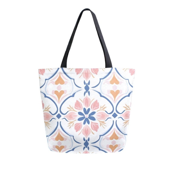 FORMRS Womens Canvas Tote Bag with Zipper Inner Pocket Shoulder Handbag, Pink Mosaic Pattern