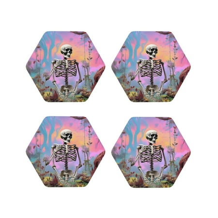 

Matuu Sky Sunflower Skull for Cup Coasters Set of 4 Leather Coasters Desk Coasters for Office Measures 4” x 4”-Hexagon