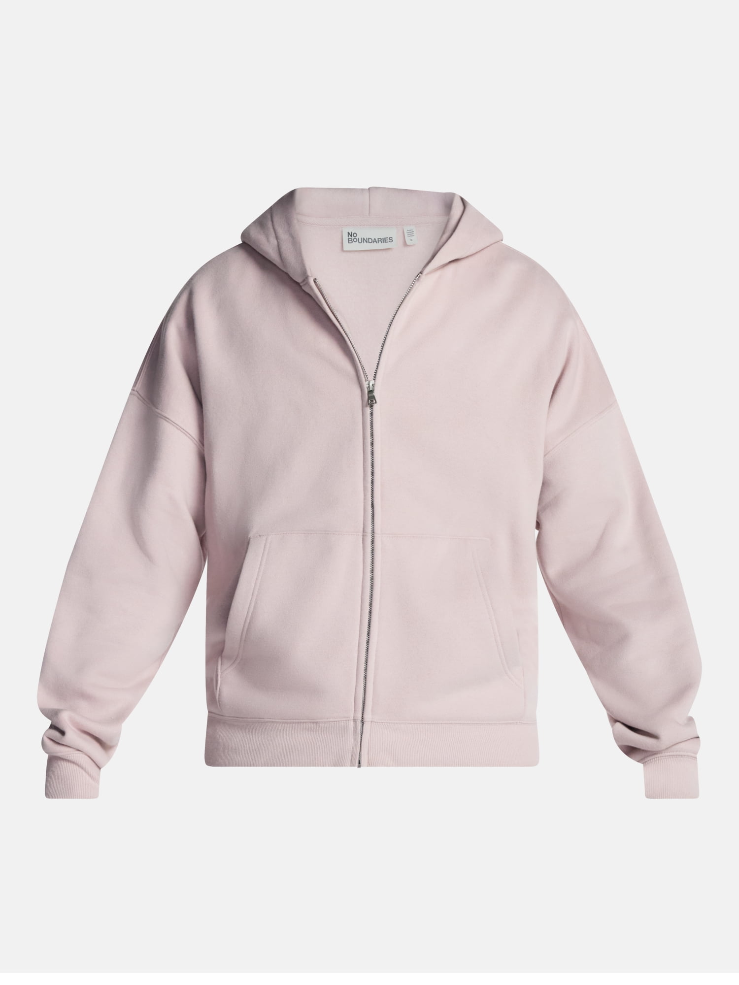No Boundaries Boxy Oversized Fit Fleece Zip Hoodie Sweatshirt with Long Sleeves, Men's XS-4XLT