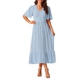 thumbnail image 1 of INSPIRE CHIC Robe Bohème pour Femme à Volants Manches Courtes Col en V Pois Suisses Robe Midi à Étages Robe de Plage Smockée Bleu Pâle TG, 1 of 5