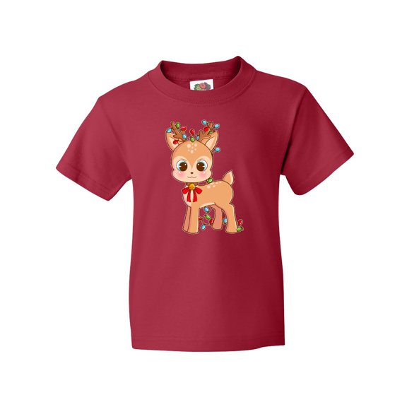 Inktastic Cute Christmas Reindeer with Christmas Lights Youth T-Shirt