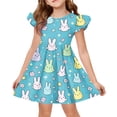 thumbnail image 2 of Girls Bunny Print Dresses Spring Easter Dresses for Girls Size 4-12 Spring Cute Midi Dresses Flutter Sleeve Crew Neck Holiday Dress Kids Tween Girls Clothes, 2 of 5