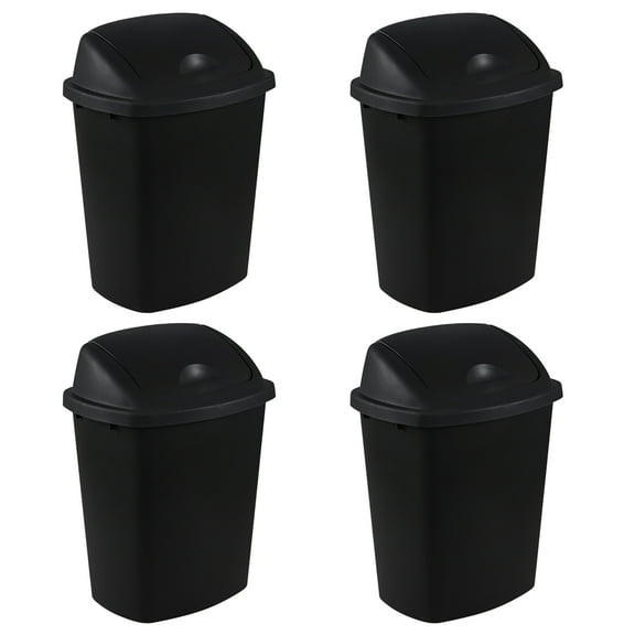 Begale 6 Gallon Plastic Swing Lid Waste Bin for Kitchen, 4 Pack Plastic Trash Can with Flip Lid, Black