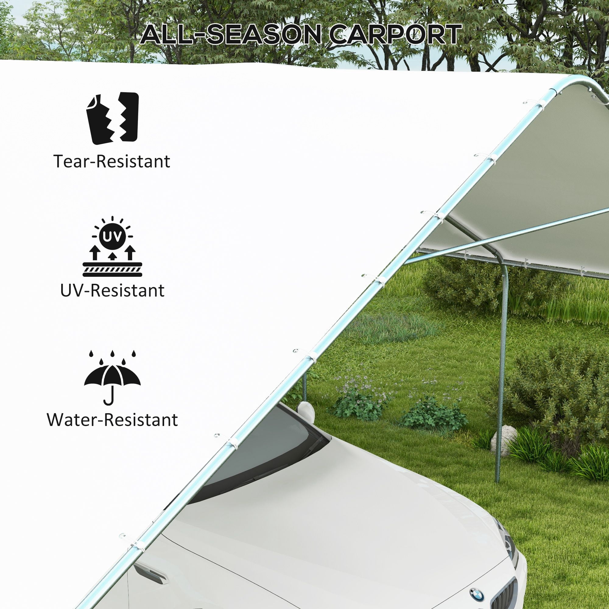 Outsunny 19' x 19.5' Carport Canopy, Heavy Duty Galvanized Steel Portable Garage for Car, Truck, Boat, White PE Shelter for Outdoor Events, Weddings, and Patio Protection