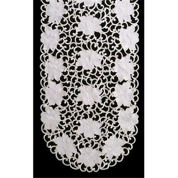 Sinobrite H7292 Cream Rose Oval Runner- 16 x 72 in.