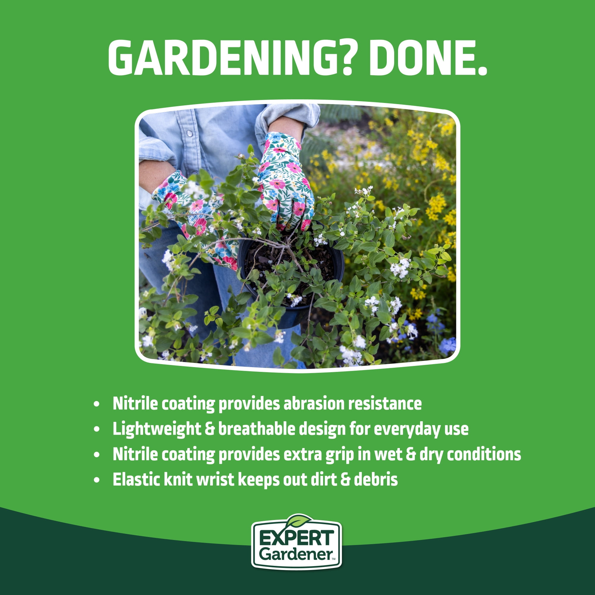 Expert Gardener Smooth Nitrile Gardening Gloves, Size L