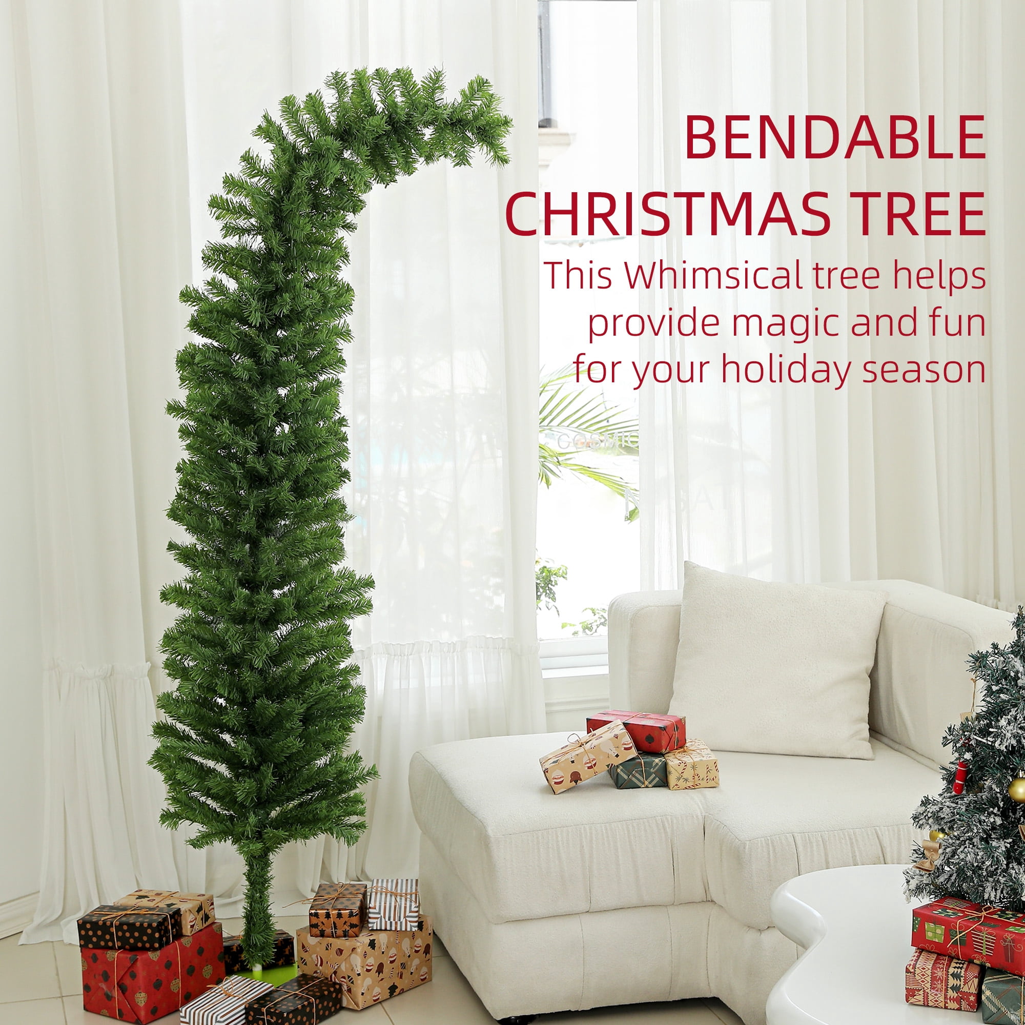 6ft Unlit Curled Top Pencil Christmas Tree 400 Tips Flame Retardant Small Space Holiday Decor
