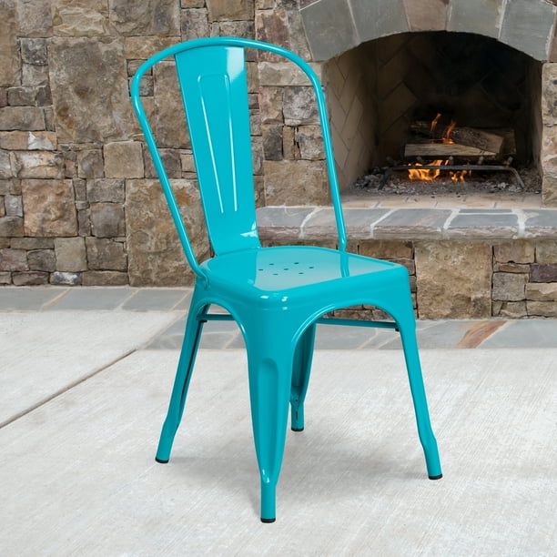 Commercial Grade Teal-Blue Metal Indoor-Outdoor Stackable Chair - Walmart.com - Walmart.com