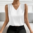 thumbnail image 2 of Miluxas Women's Dressy Tank Tops Summer Sleeveless Work Blouses Silk Satin V Neck Shirts Business Casual Outfits White, 2 of 9