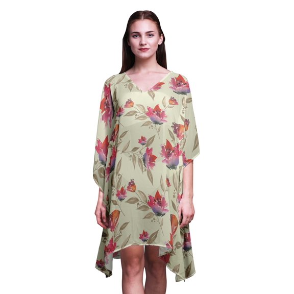 Bimba Watercolor LadiesÂ KaftanÂ Holiday Loungewear Midi Dress Beach Coverup-4X-5X