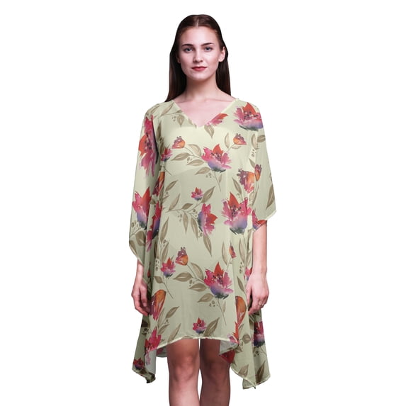 Bimba Watercolor Ladies Kaftan Holiday Loungewear Midi Dress Beach Coverup-4X-5X