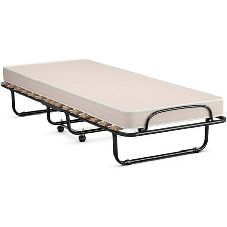 CSPP Rollaway Bed with 4” Mattress, Folding Bed with Memory Foam Mattress for Adults, Portable Guest Bed with Sturdy Steel Frame, Made in Italy