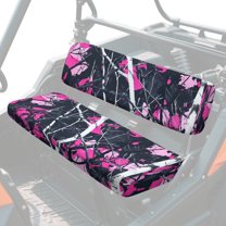 Uorisanigo UTV Seat Covers Set with Elastic Band, Anti-Scratch Pink Hunting Camo Forest UTV Bench Seat Cover Fits for Kawasaki Mule 4010 2009-2023 2025 Durable Fabric Padded Protector