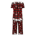 thumbnail image 5 of asdoklhq Bamboo Pajamas for Women Fashionable and Casual Loose Christmas Printed Round Neck Short Sleeved Button Top Cropped Pants Pajamas Sleepwear Set Red M, 5 of 6