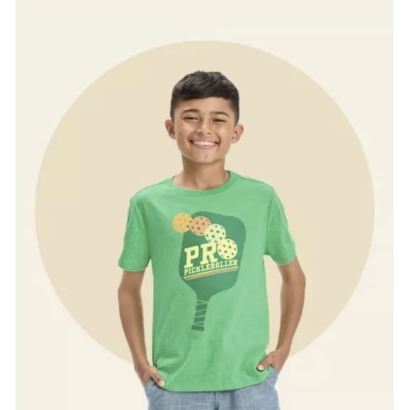 Kids Pickleball Graphic T-Shirt, Green Short Sleeve “Pro Pickleballer” Size Medium
