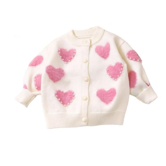 Esaierr Kids Baby Button Cardigan Sweater Coat for Toddler Baby Girl Sweater Long Sleeve Pearl Knitted Love Heart Coat for 0M-6T