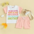 thumbnail image 2 of Bagilaanoe 2pcs Toddler Baby Girl Boy Shorts Set Short Sleeve Letter Print T Shirt Tops + Shorts 3M 6M 12M 18M 24M 3T Kids Casual Summer Clothes, 2 of 8