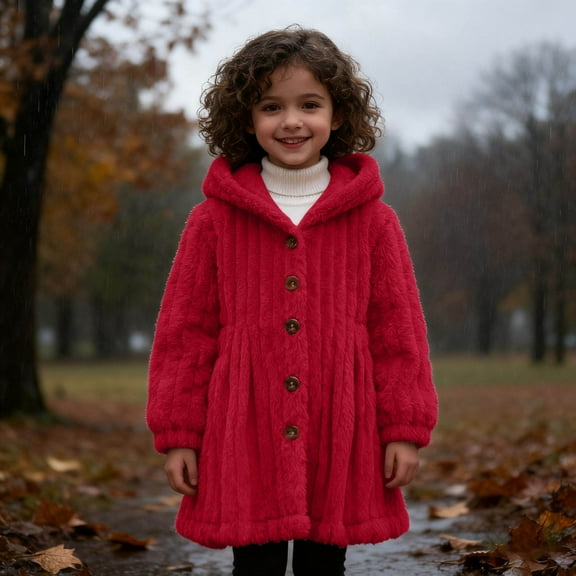 Toddler Fleece Jackets for Girls Red Button down Long Sleeve Lightweight Warm Outerwear Hooded Girl Jackets 2-3 Years